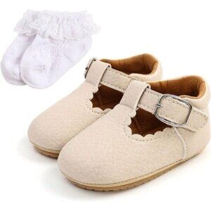 Baby Girl Princess Mary Jane Style Size 0-6 Months With Socks New Beige/tan